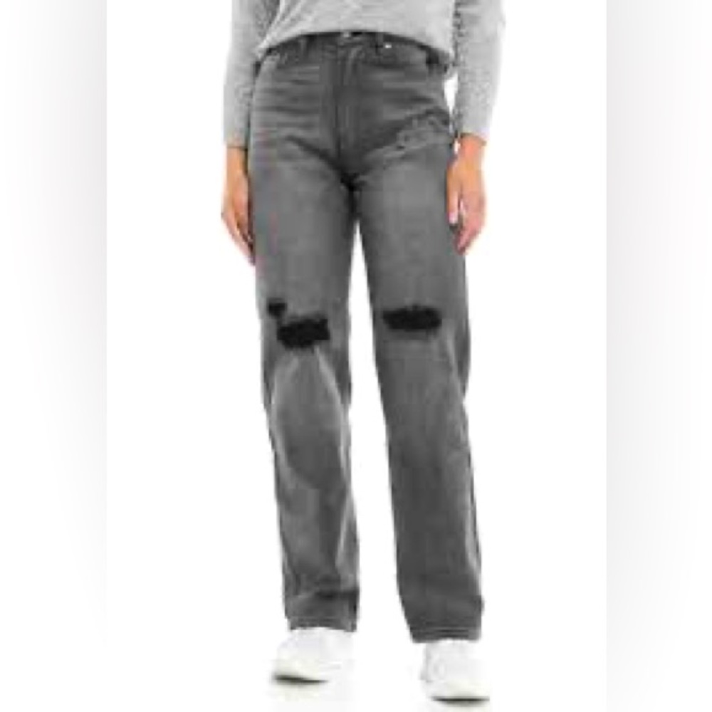 NWT High-Rise Straight Jeans juniors 7R Distressed Gray